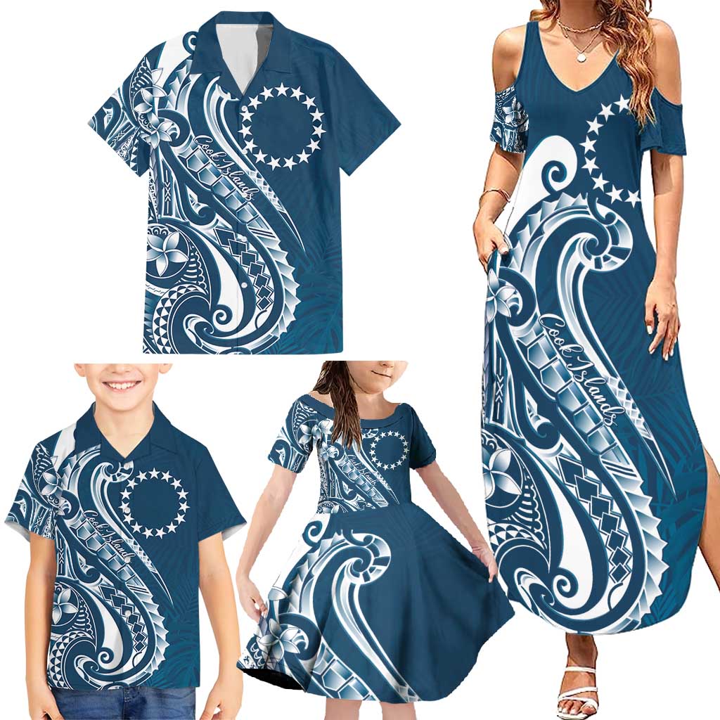 Kia Orana Cook Islands Family Matching Summer Maxi Dress and Hawaiian Shirt Auika Plumeria Tropical Waves - Polynesian Pride