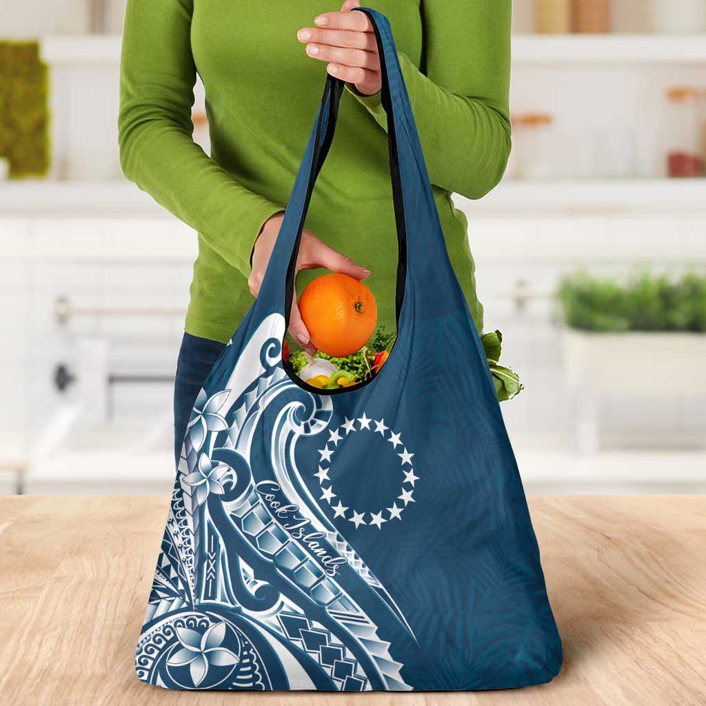 Kia Orana Cook Islands Grocery Bag Auika Plumeria Tropical Waves - Polynesian Pride