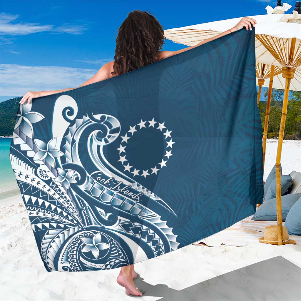 Kia Orana Cook Islands Sarong Auika Plumeria Tropical Waves LT7 One Size 44 x 66 inches Navy Blue - Polynesian Pride