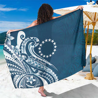 Kia Orana Cook Islands Sarong Auika Plumeria Tropical Waves LT7 One Size 44 x 66 inches Navy Blue - Polynesian Pride
