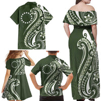 Kia Orana Cook Islands Family Matching Off Shoulder Maxi Dress and Hawaiian Shirt Matie Plumeria Tropical Waves - Polynesian Pride