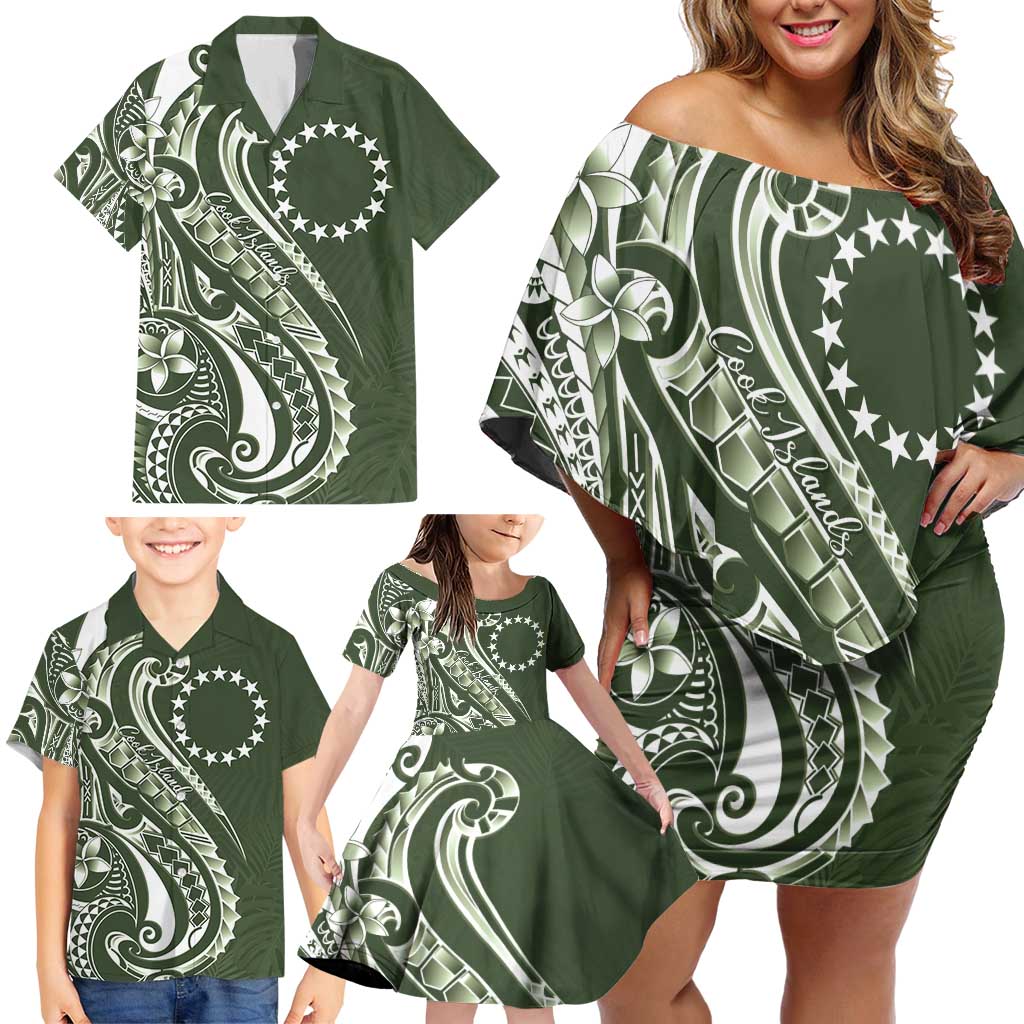 Kia Orana Cook Islands Family Matching Off Shoulder Short Dress and Hawaiian Shirt Matie Plumeria Tropical Waves - Polynesian Pride