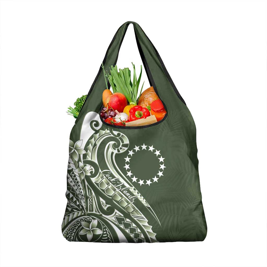 Kia Orana Cook Islands Grocery Bag Matie Plumeria Tropical Waves LT7 1-pack One Size Sage Green - Polynesian Pride