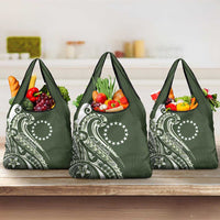 Kia Orana Cook Islands Grocery Bag Matie Plumeria Tropical Waves LT7 3-pack One Size Sage Green - Polynesian Pride
