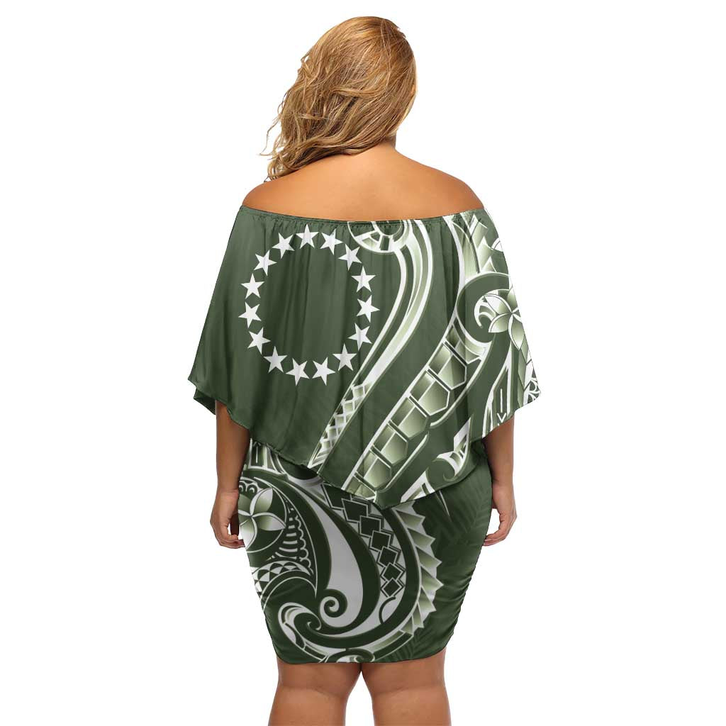 Kia Orana Cook Islands Off Shoulder Short Dress Matie Plumeria Tropical Waves - Polynesian Pride
