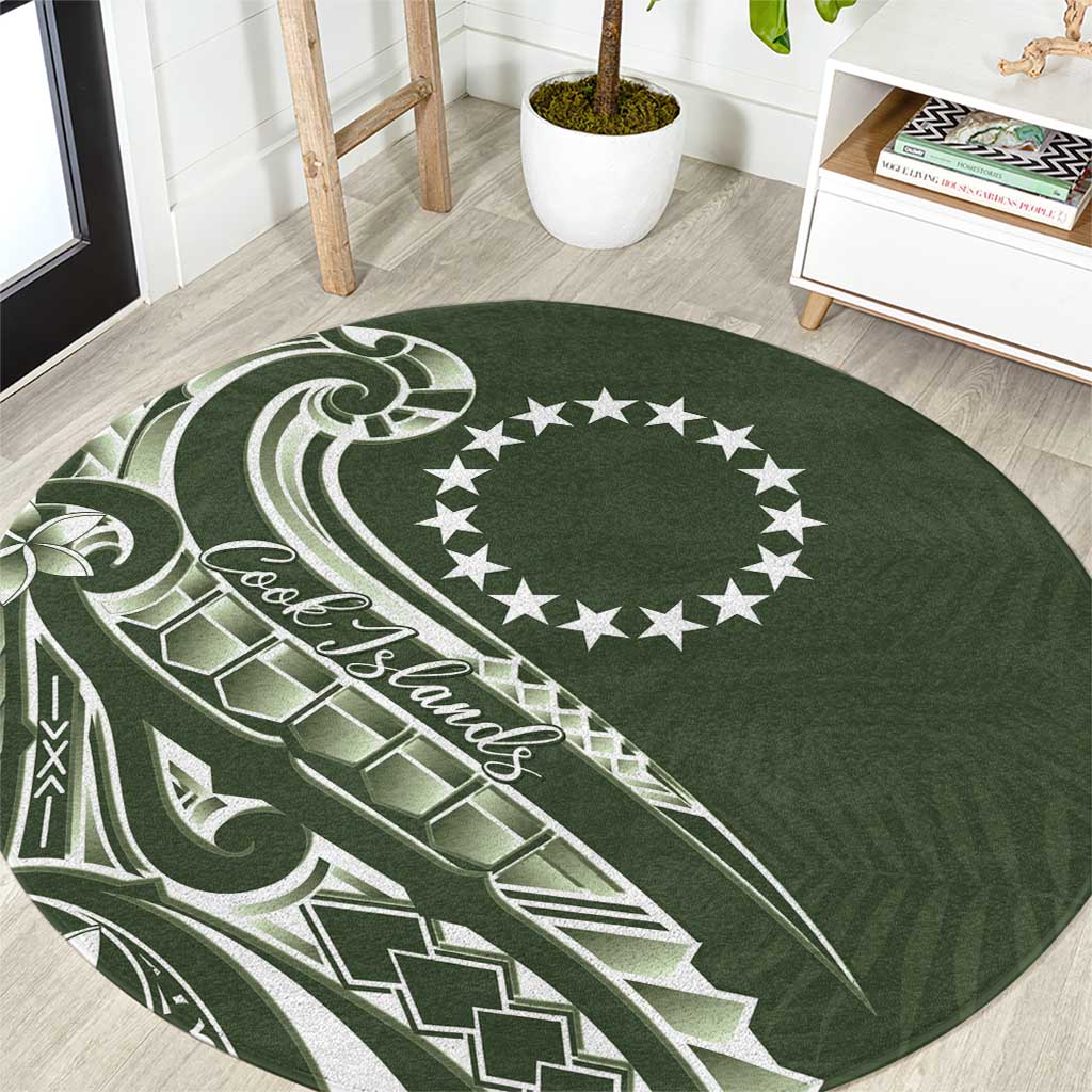 Kia Orana Cook Islands Round Carpet Matie Plumeria Tropical Waves LT7 Sage Green - Polynesian Pride