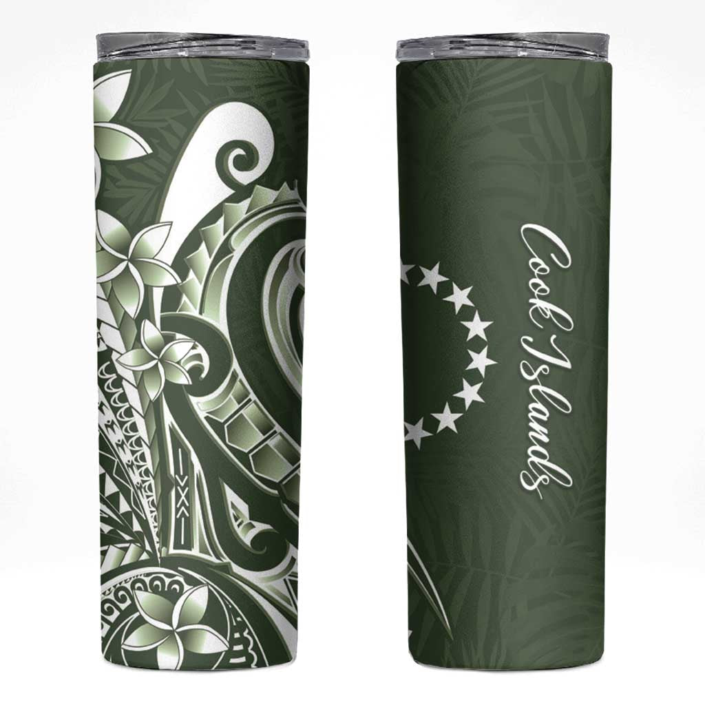 Kia Orana Cook Islands Skinny Tumbler Matie Plumeria Tropical Waves LT7 Sage Green - Polynesian Pride