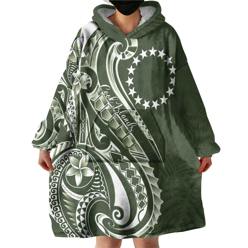 Kia Orana Cook Islands Wearable Blanket Hoodie Matie Plumeria Tropical Waves - Polynesian Pride