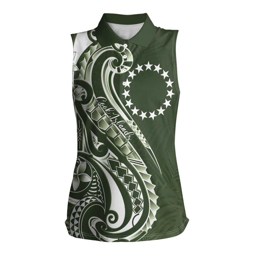 Kia Orana Cook Islands Women Sleeveless Polo Shirt Matie Plumeria Tropical Waves - Polynesian Pride