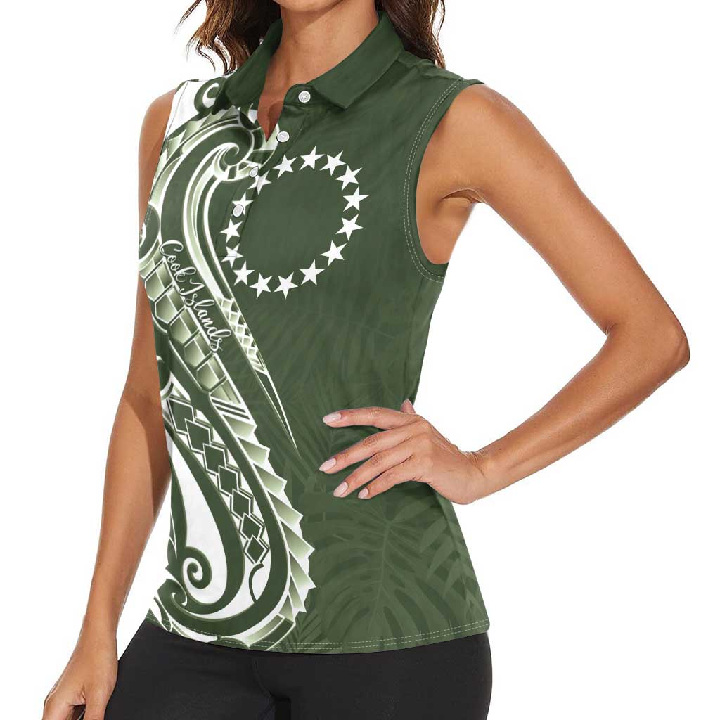 Kia Orana Cook Islands Women Sleeveless Polo Shirt Matie Plumeria Tropical Waves - Polynesian Pride