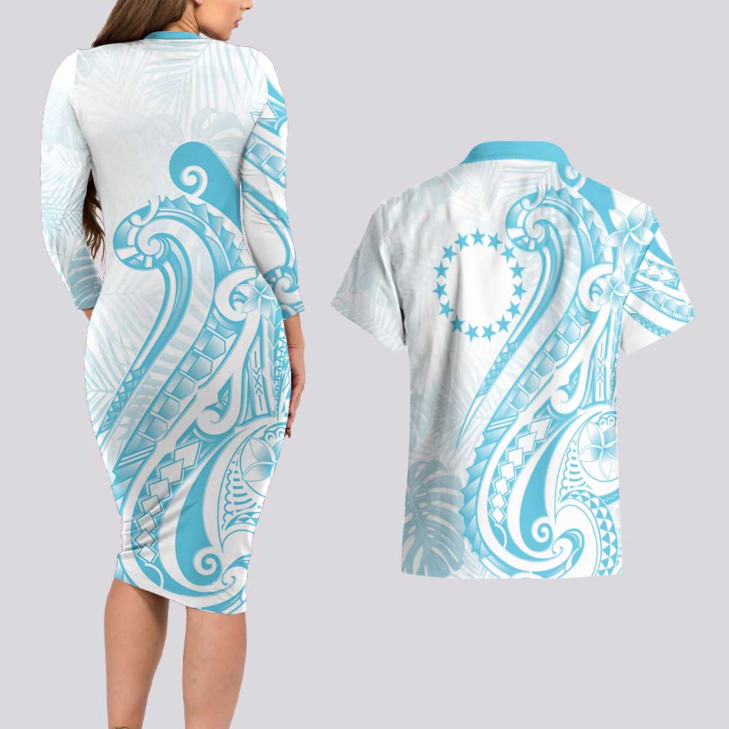 Kia Orana Cook Islands Couples Matching Long Sleeve Bodycon Dress and Hawaiian Shirt Moana Plumeria Tropical Waves - Polynesian Pride