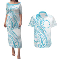 Kia Orana Cook Islands Couples Matching Puletasi and Hawaiian Shirt Moana Plumeria Tropical Waves - Polynesian Pride