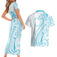 Kia Orana Cook Islands Couples Matching Short Sleeve Bodycon Dress and Hawaiian Shirt Moana Plumeria Tropical Waves - Polynesian Pride