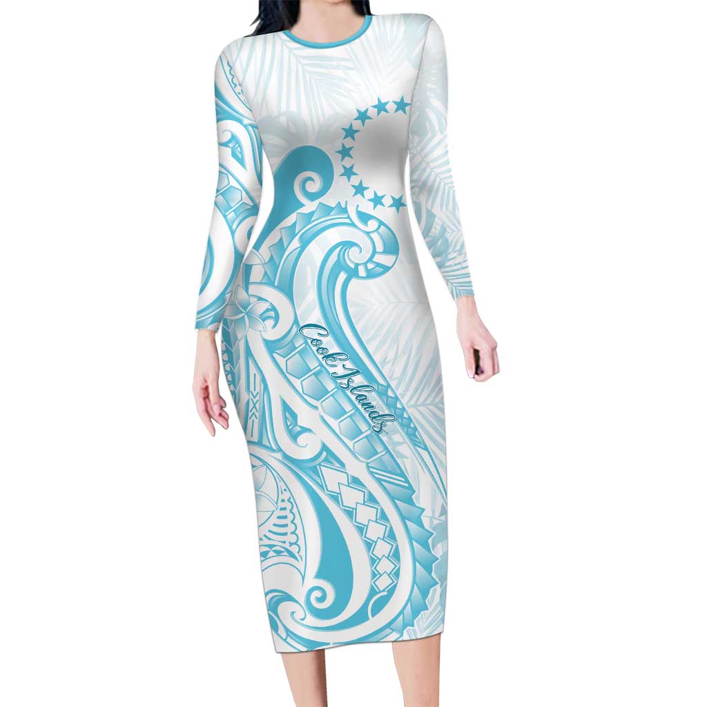 Kia Orana Cook Islands Family Matching Long Sleeve Bodycon Dress and Hawaiian Shirt Moana Plumeria Tropical Waves - Polynesian Pride