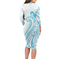 Kia Orana Cook Islands Family Matching Long Sleeve Bodycon Dress and Hawaiian Shirt Moana Plumeria Tropical Waves - Polynesian Pride