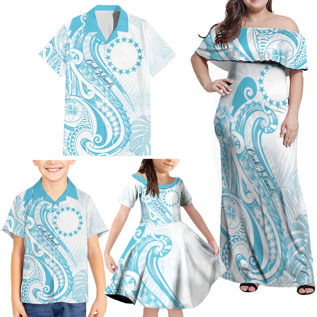 Kia Orana Cook Islands Family Matching Off Shoulder Maxi Dress and Hawaiian Shirt Moana Plumeria Tropical Waves - Polynesian Pride