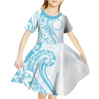 Kia Orana Cook Islands Kid Short Sleeve Dress Moana Plumeria Tropical Waves - Polynesian Pride