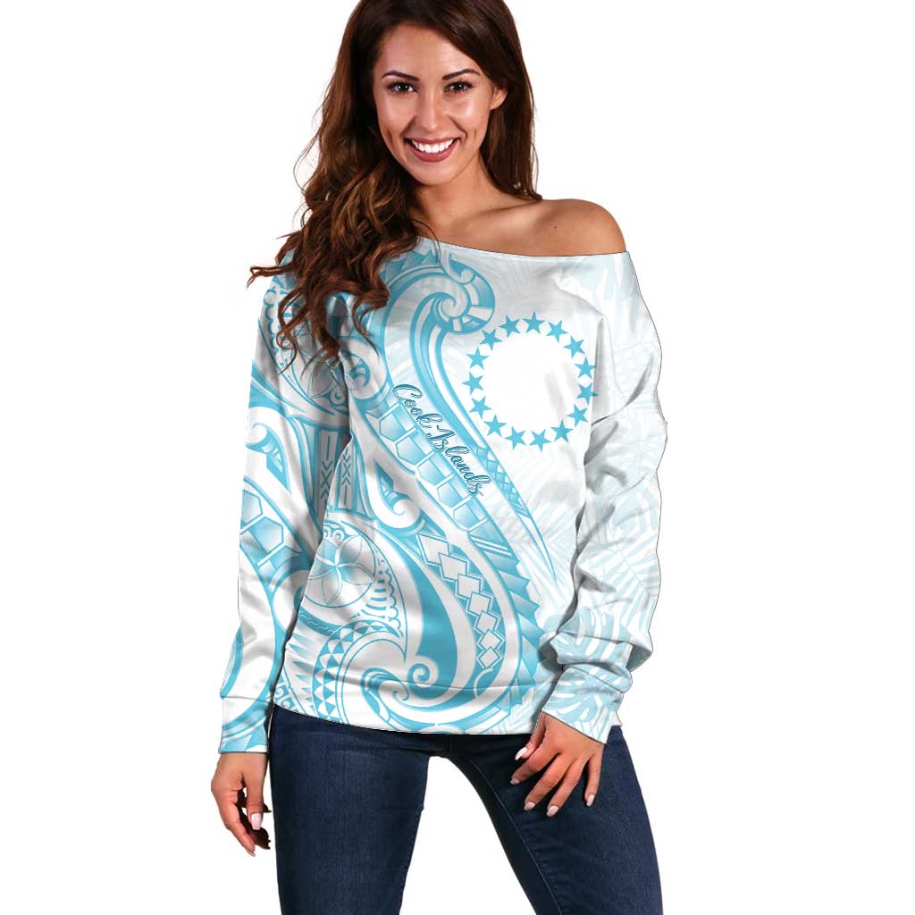 Kia Orana Cook Islands Off Shoulder Sweater Moana Plumeria Tropical Waves - Polynesian Pride