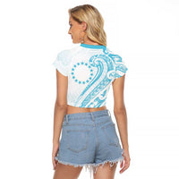Kia Orana Cook Islands Raglan Cropped T Shirt Moana Plumeria Tropical Waves - Polynesian Pride