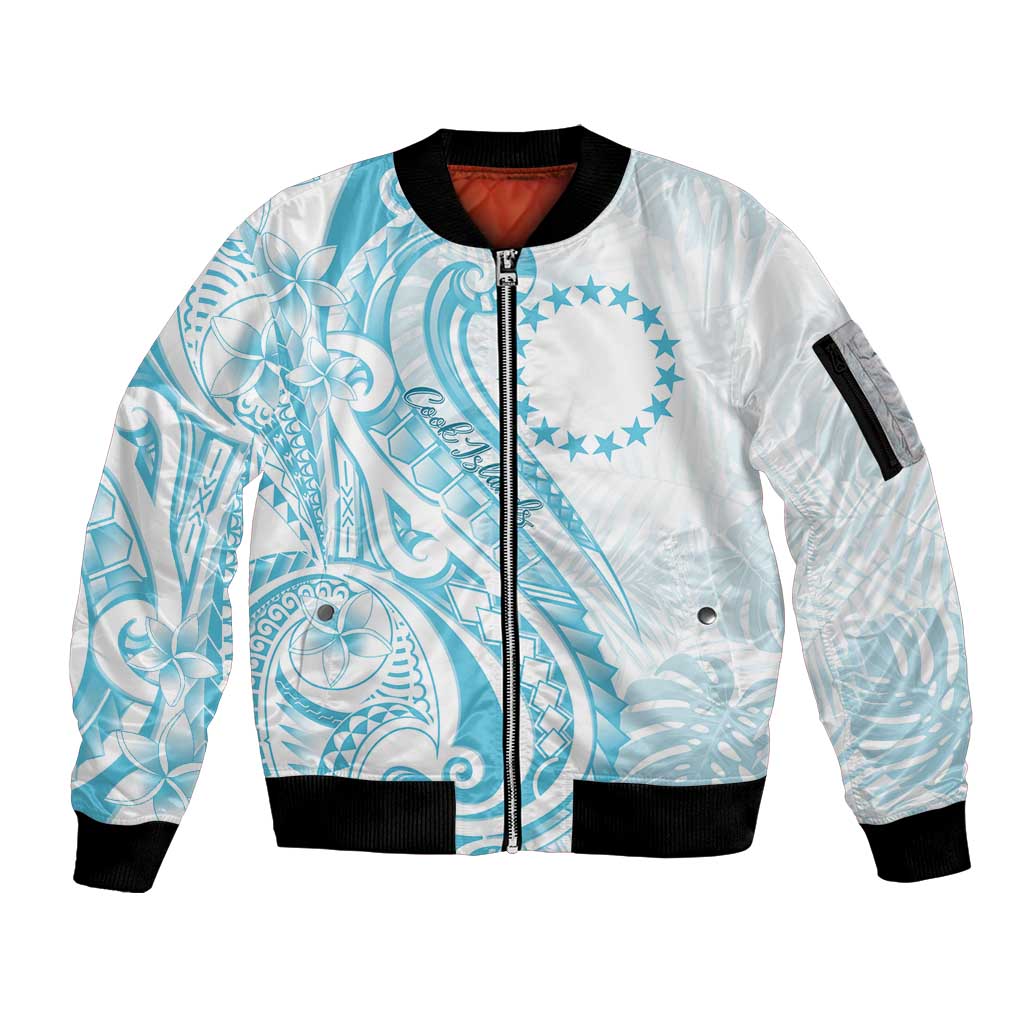 Kia Orana Cook Islands Sleeve Zip Bomber Jacket Moana Plumeria Tropical Waves - Polynesian Pride