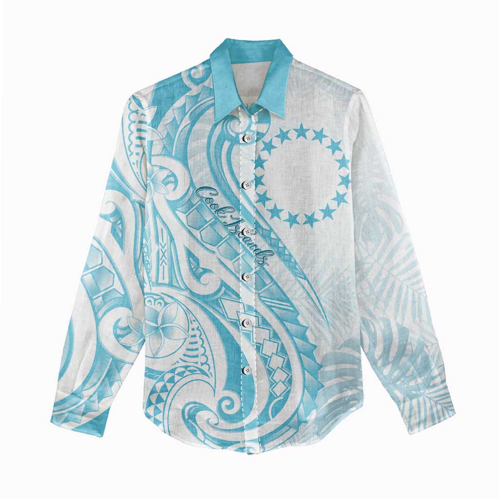 Kia Orana Cook Islands Women Casual Shirt Moana Plumeria Tropical Waves - Polynesian Pride