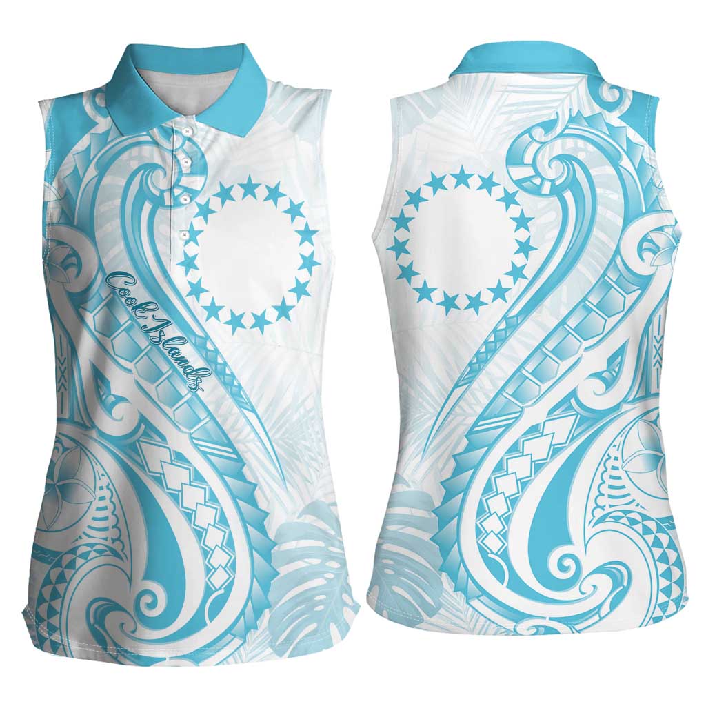 Kia Orana Cook Islands Women Sleeveless Polo Shirt Moana Plumeria Tropical Waves - Polynesian Pride