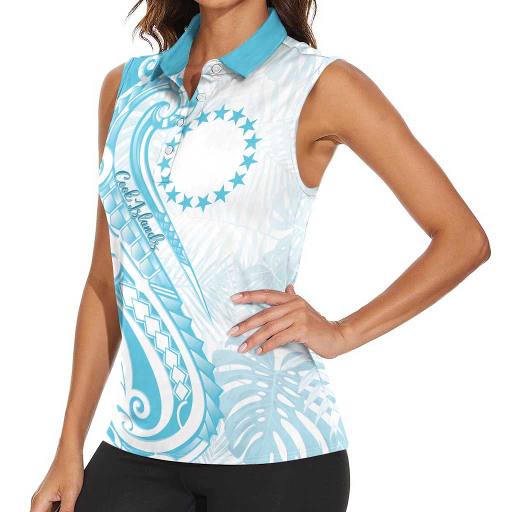 Kia Orana Cook Islands Women Sleeveless Polo Shirt Moana Plumeria Tropical Waves - Polynesian Pride