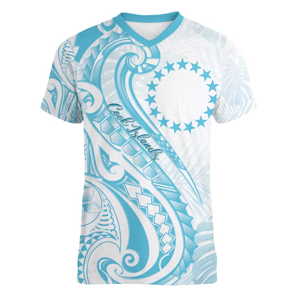 Kia Orana Cook Islands Women V-Neck T-Shirt Moana Plumeria Tropical Waves - Polynesian Pride