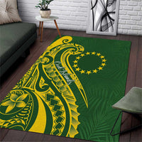 Kia Orana Cook Islands Area Rug Plumeria Tropical Waves LT7 Yellow Green - Polynesian Pride