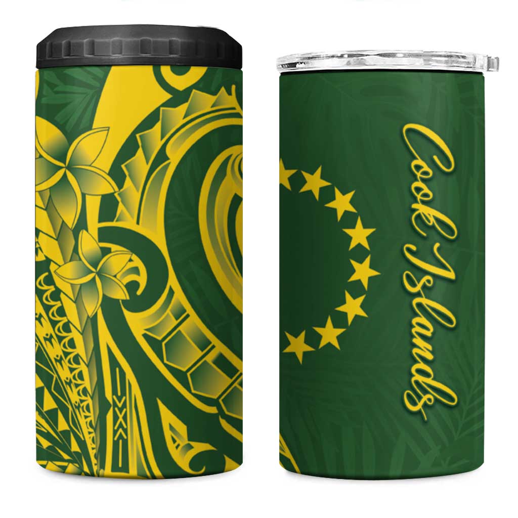 Kia Orana Cook Islands 4 in 1 Can Cooler Tumbler Plumeria Tropical Waves LT7 One Size: 16 oz Yellow Green - Polynesian Pride