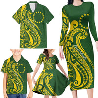 Kia Orana Cook Islands Family Matching Long Sleeve Bodycon Dress and Hawaiian Shirt Plumeria Tropical Waves - Polynesian Pride