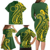 Kia Orana Cook Islands Family Matching Long Sleeve Bodycon Dress and Hawaiian Shirt Plumeria Tropical Waves - Polynesian Pride