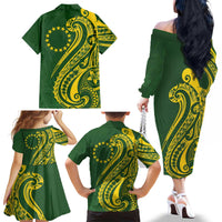Kia Orana Cook Islands Family Matching Off The Shoulder Long Sleeve Dress and Hawaiian Shirt Plumeria Tropical Waves - Polynesian Pride
