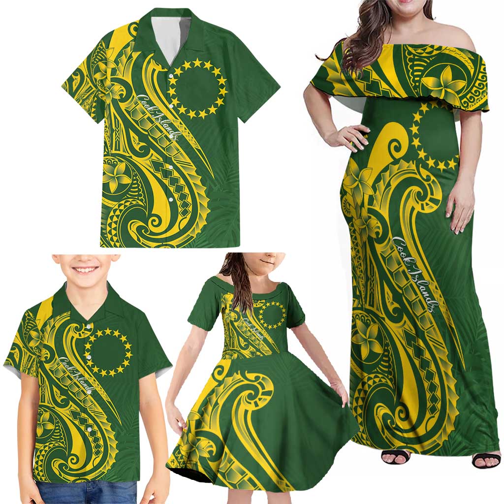 Kia Orana Cook Islands Family Matching Off Shoulder Maxi Dress and Hawaiian Shirt Plumeria Tropical Waves - Polynesian Pride
