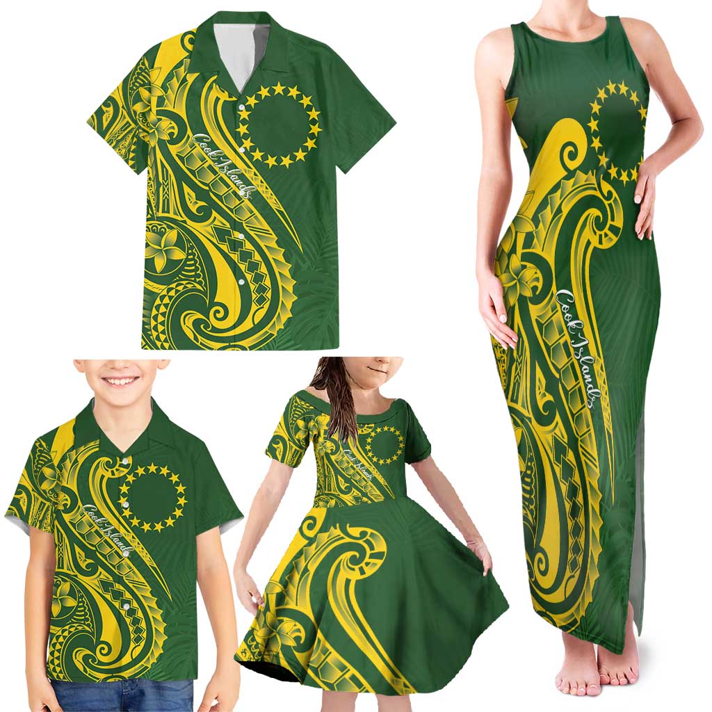 Kia Orana Cook Islands Family Matching Tank Maxi Dress and Hawaiian Shirt Plumeria Tropical Waves - Polynesian Pride