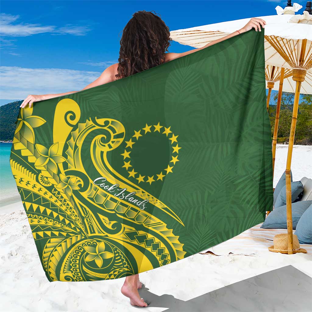 Kia Orana Cook Islands Sarong Plumeria Tropical Waves LT7 One Size 44 x 66 inches Yellow Green - Polynesian Pride