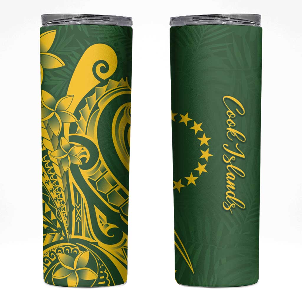Kia Orana Cook Islands Skinny Tumbler Plumeria Tropical Waves LT7 Yellow Green - Polynesian Pride