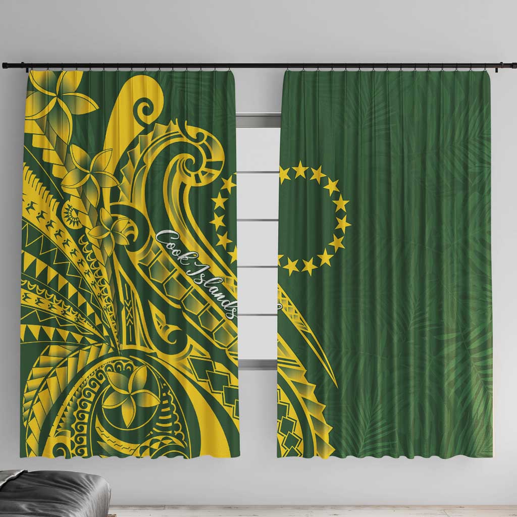Kia Orana Cook Islands Window Curtain Plumeria Tropical Waves LT7 With Hooks Yellow Green - Polynesian Pride