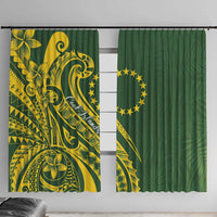 Kia Orana Cook Islands Window Curtain Plumeria Tropical Waves LT7 With Hooks Yellow Green - Polynesian Pride