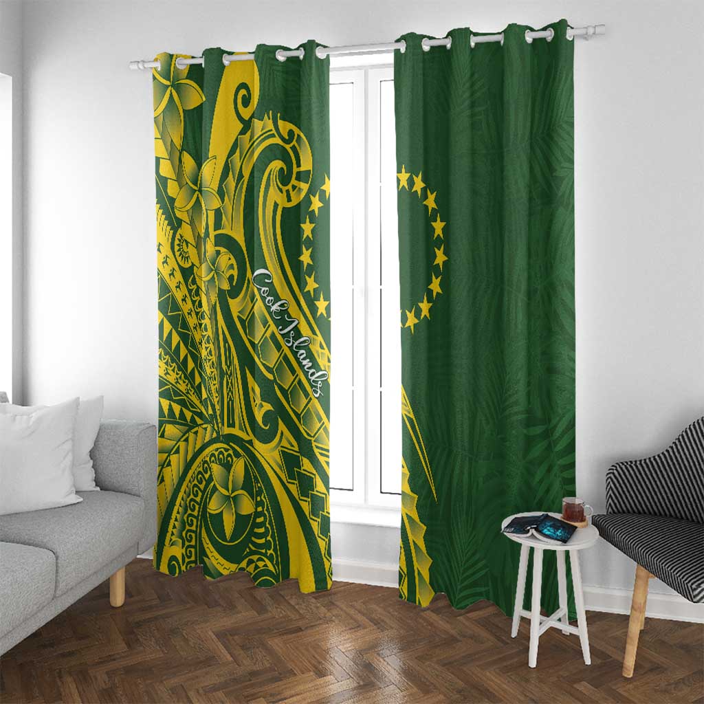 Kia Orana Cook Islands Window Curtain Plumeria Tropical Waves LT7 With Grommets Yellow Green - Polynesian Pride