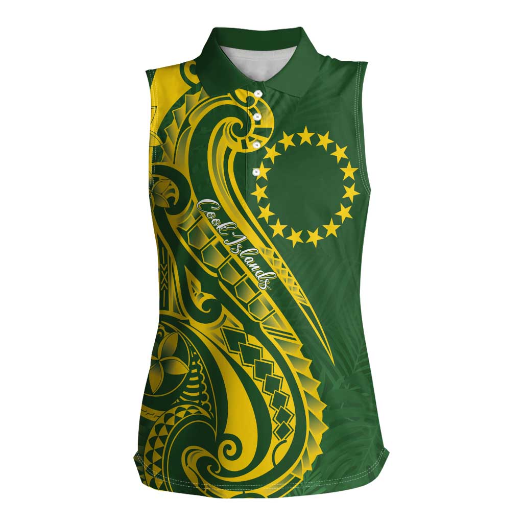 Kia Orana Cook Islands Women Sleeveless Polo Shirt Plumeria Tropical Waves - Polynesian Pride