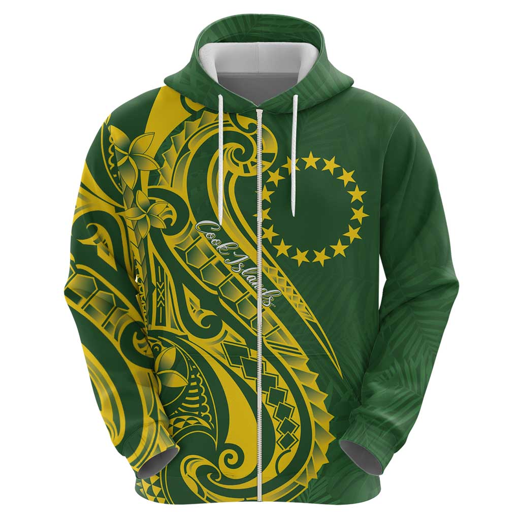 Kia Orana Cook Islands Zip Hoodie Plumeria Tropical Waves - Polynesian Pride