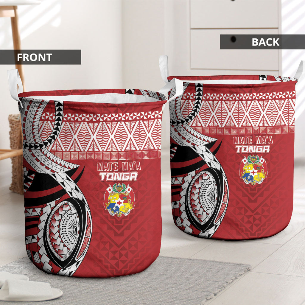 Mate Ma'a Tonga Rugby Kupesi Motifs Laundry Basket Red Waves LT7 - Polynesian Pride