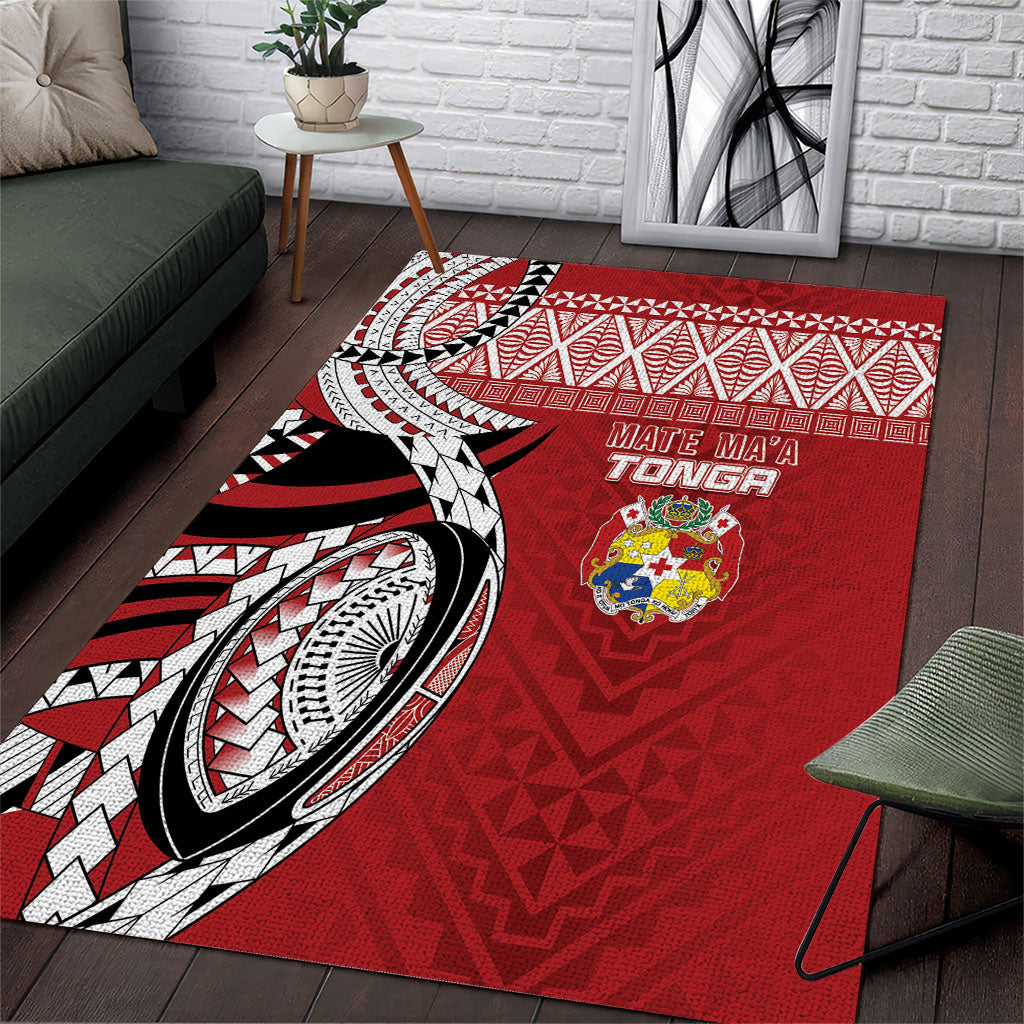 Mate Ma'a Tonga Rugby Kupesi Motifs Area Rug Red Waves LT7 Red - Polynesian Pride
