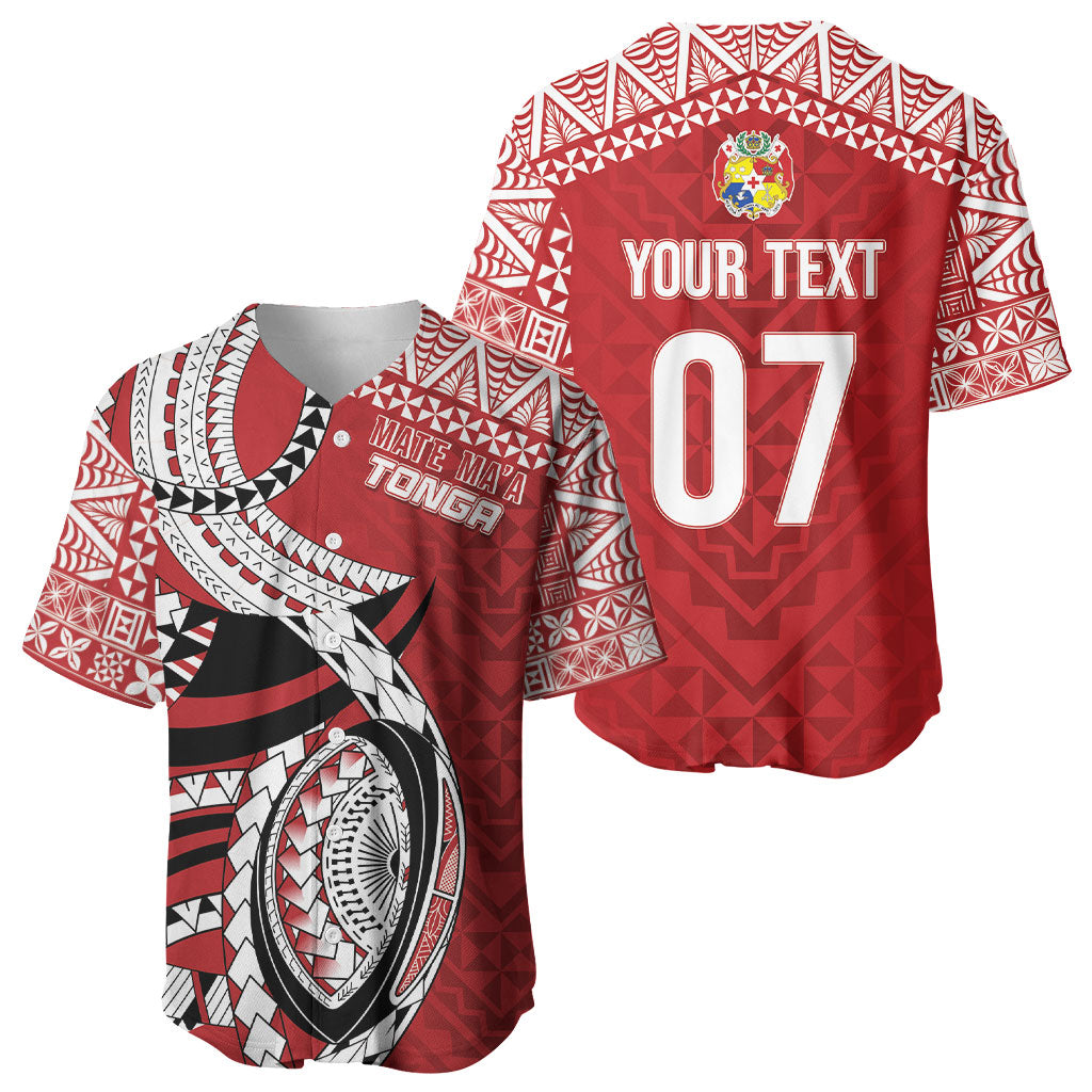 Mate Ma'a Tonga Rugby Custom Kupesi Motifs Baseball Jersey Red Waves LT7 - Polynesian Pride