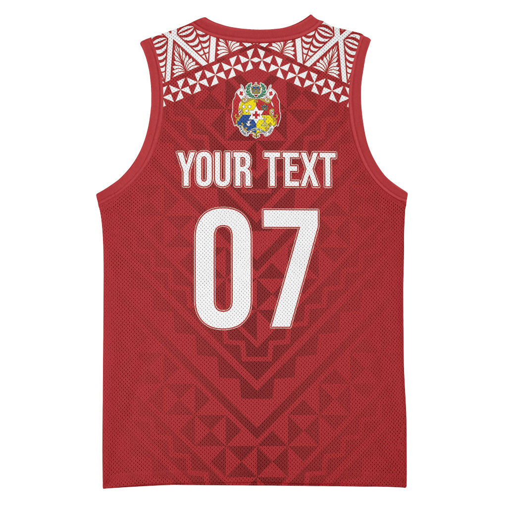 Mate Ma'a Tonga Rugby Custom Kupesi Motifs Basketball Jersey Red Waves LT7 - Polynesian Pride