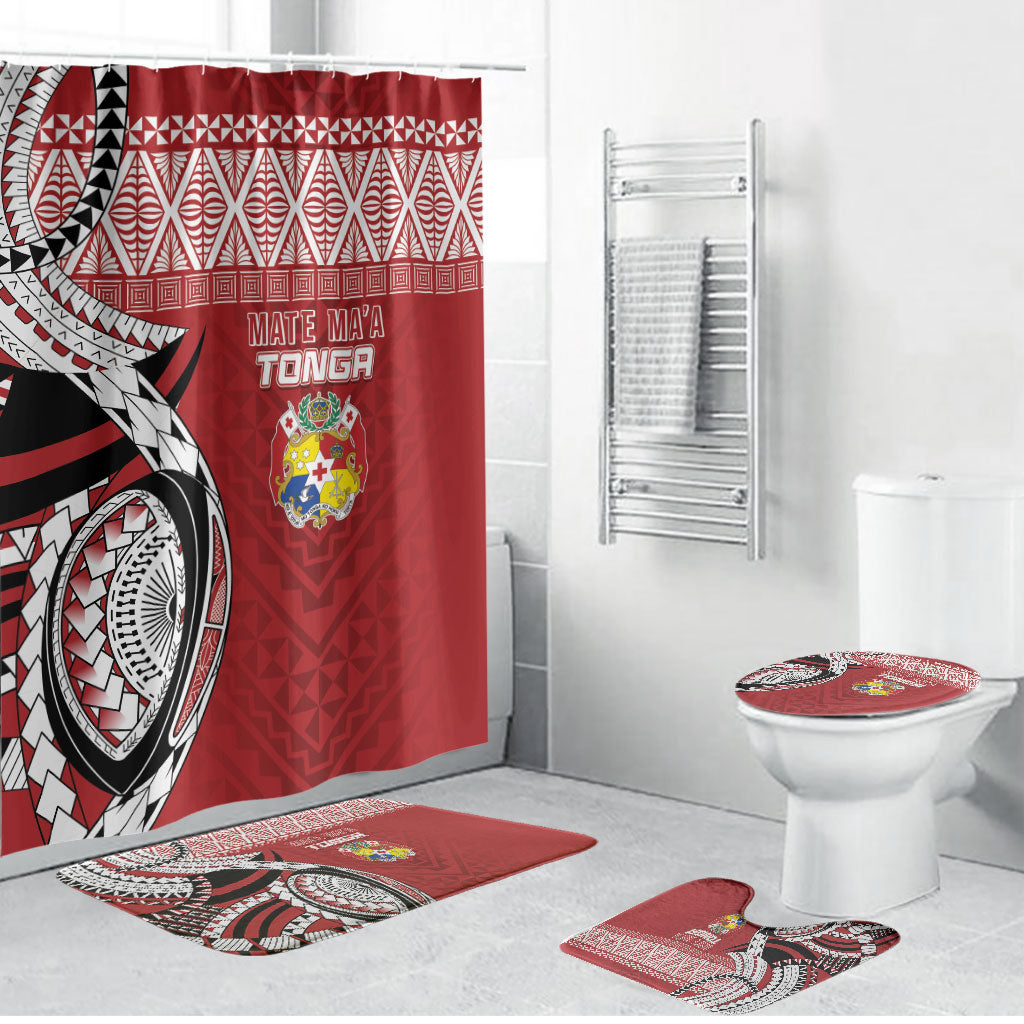 Mate Ma'a Tonga Rugby Kupesi Motifs Bathroom Set Red Waves LT7 Bathroom Set (4 pcs) Red - Polynesian Pride