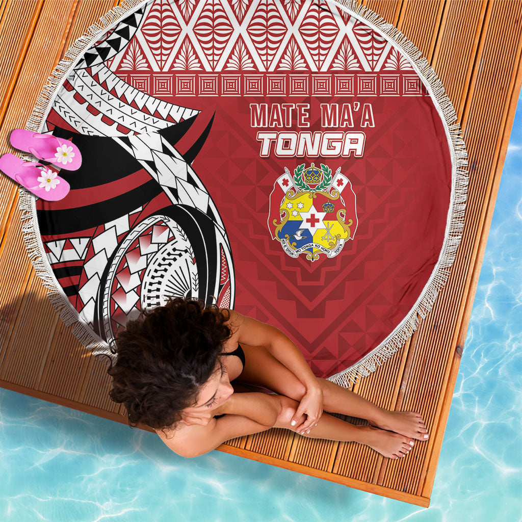 Mate Ma'a Tonga Rugby Kupesi Motifs Beach Blanket Red Waves LT7 - Polynesian Pride