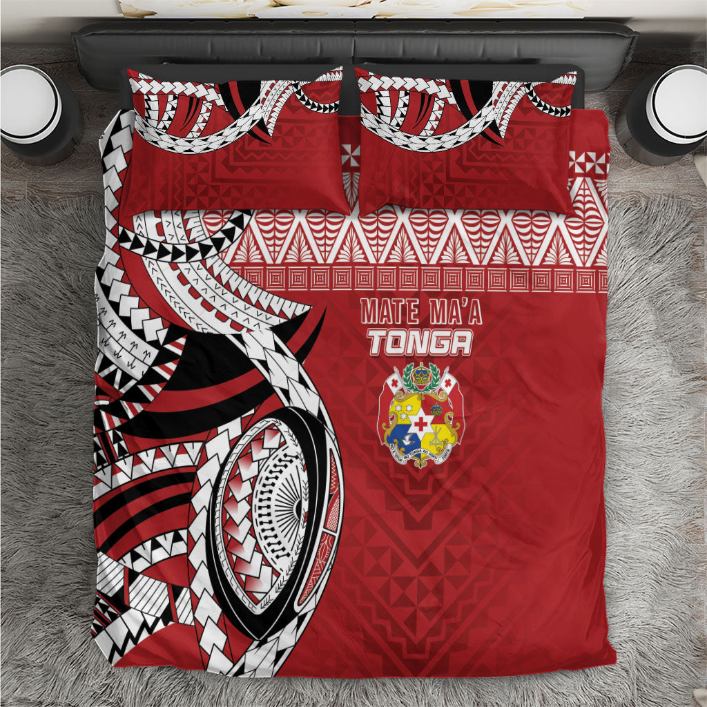 Mate Ma'a Tonga Rugby Kupesi Motifs Bedding Set Red Waves LT7 Red - Polynesian Pride