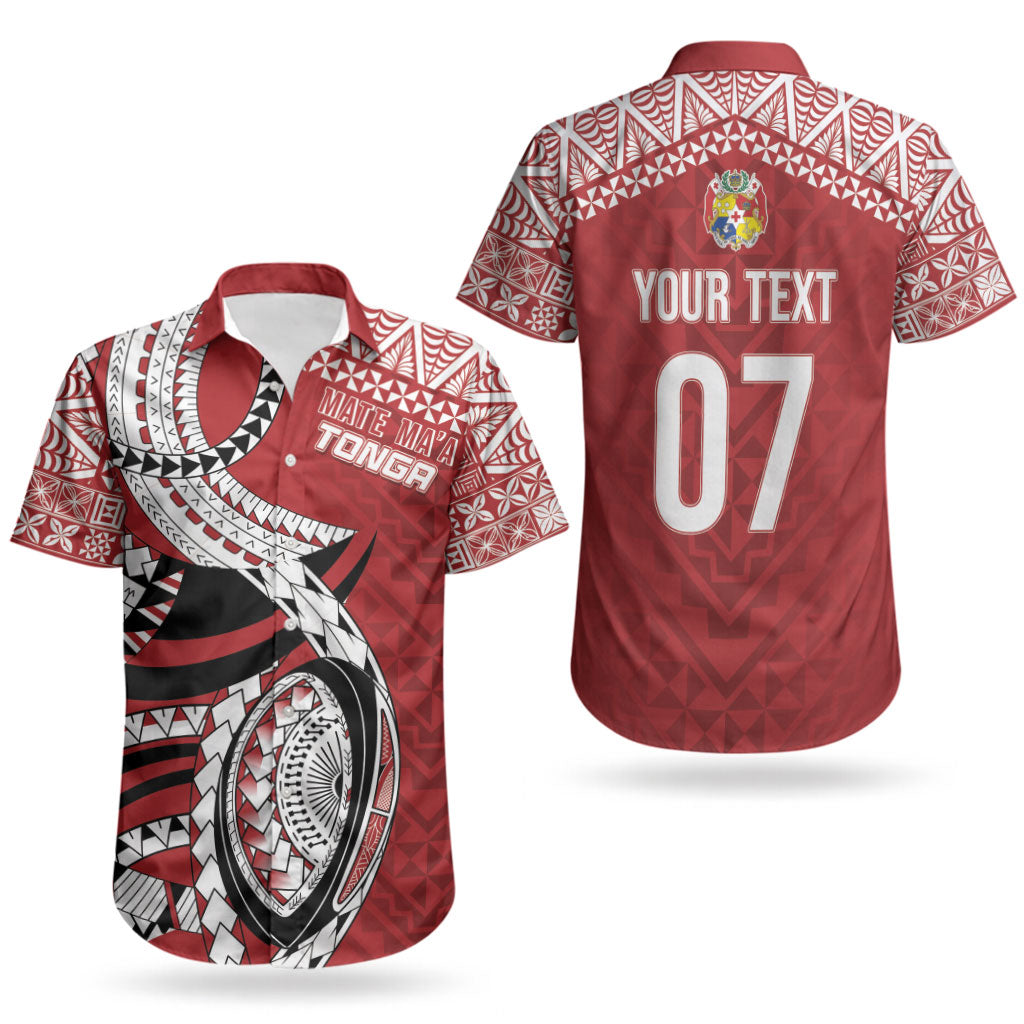 Mate Ma'a Tonga Rugby Custom Kupesi Motifs Couples Matching Off The Shoulder Long Sleeve Dress and Hawaiian Shirt Red Waves LT7 - Polynesian Pride